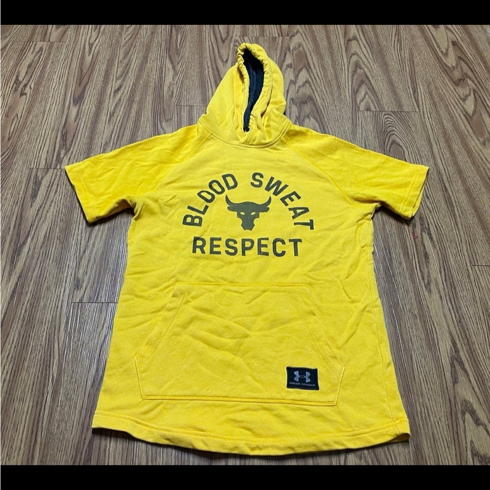 Under Armour Project Rock Blood Sweat Respect Short Sleeve Hoodie Yellow Medium